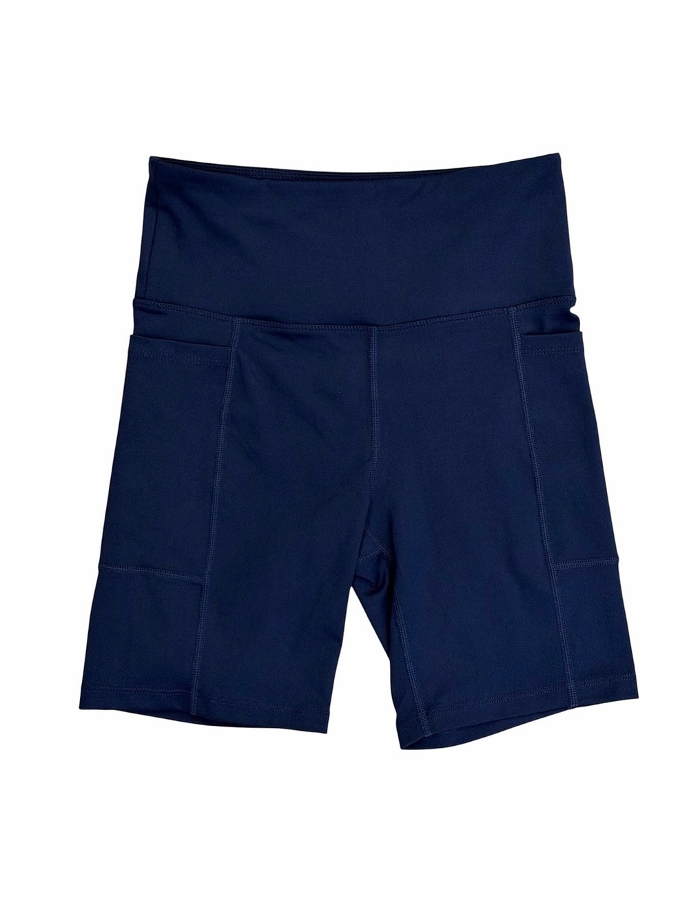 Bally Total Fitness Womens S Biker Shorts Blue Activewear Hip Pockets Stretch